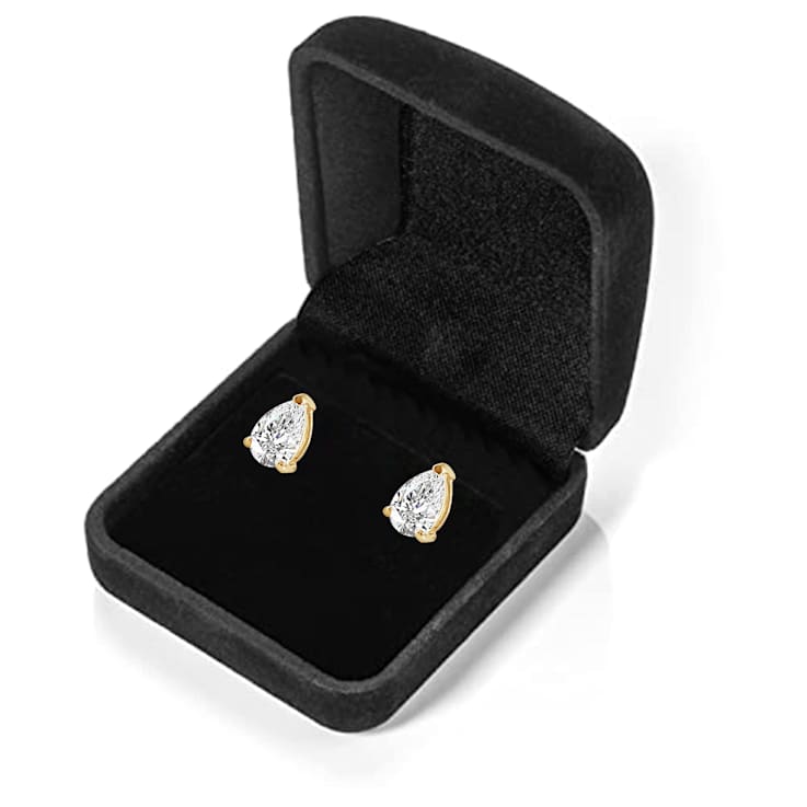 White Cubic Zirconia 14k Yellow Gold Studs With Velvet Gift Box 1.00ctw