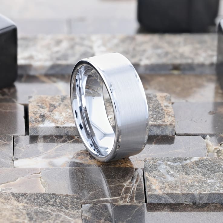 AIRES Flat Brush Finish Center Polished Edges Tungsten Carbide Ring 10mm