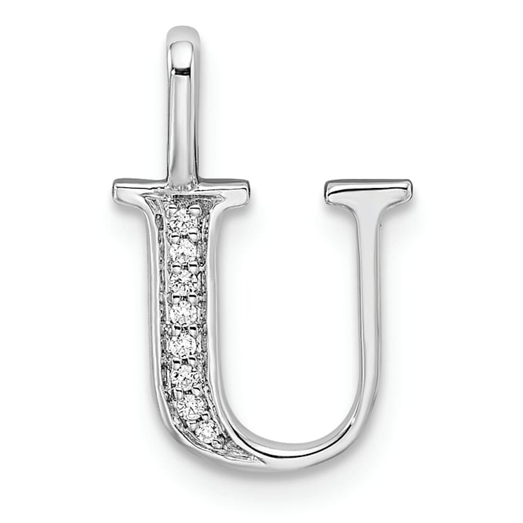 14K White Gold Diamond Letter U Initial Pendant