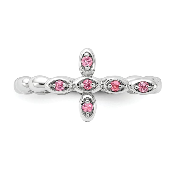 Rhodium Over Sterling Silver Stackable Expressions Cross Pink Tourmaline
Ring 0.1ctw