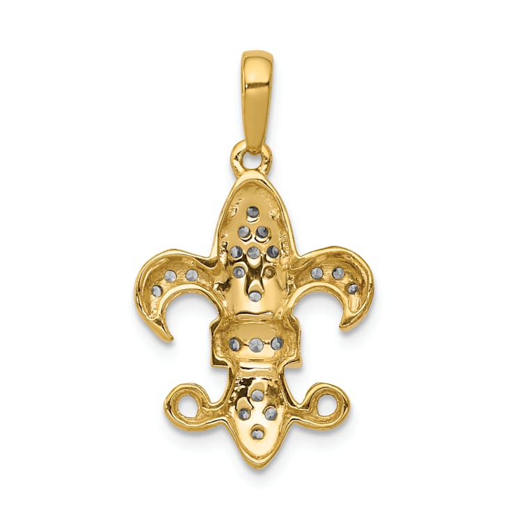14k Yellow Gold and Rhodium Over 14k Yellow Gold Diamond Fleur De Lis Pendant