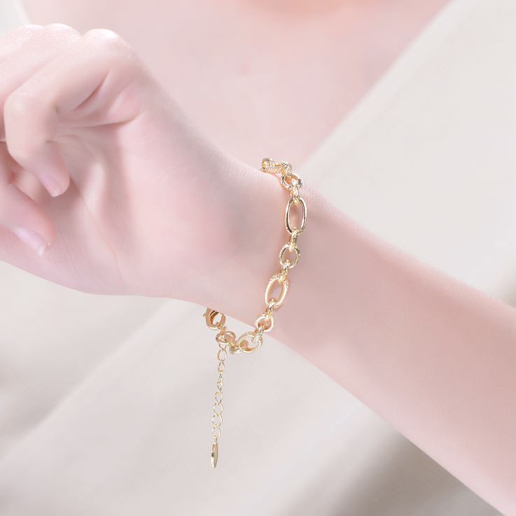 Pave CZ Link Chain Bracelet In 14K Gold Over Brass