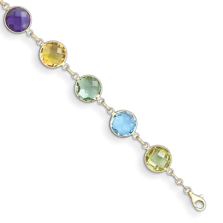 14K Yellow Gold Multi Gemstone Circle 8 inch Bracelet 17PG4A
