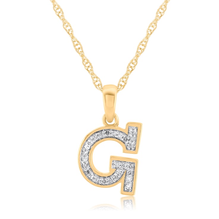 White Diamond Accent 10k Yellow Gold G Initial Pendant With 18” Rope Chain