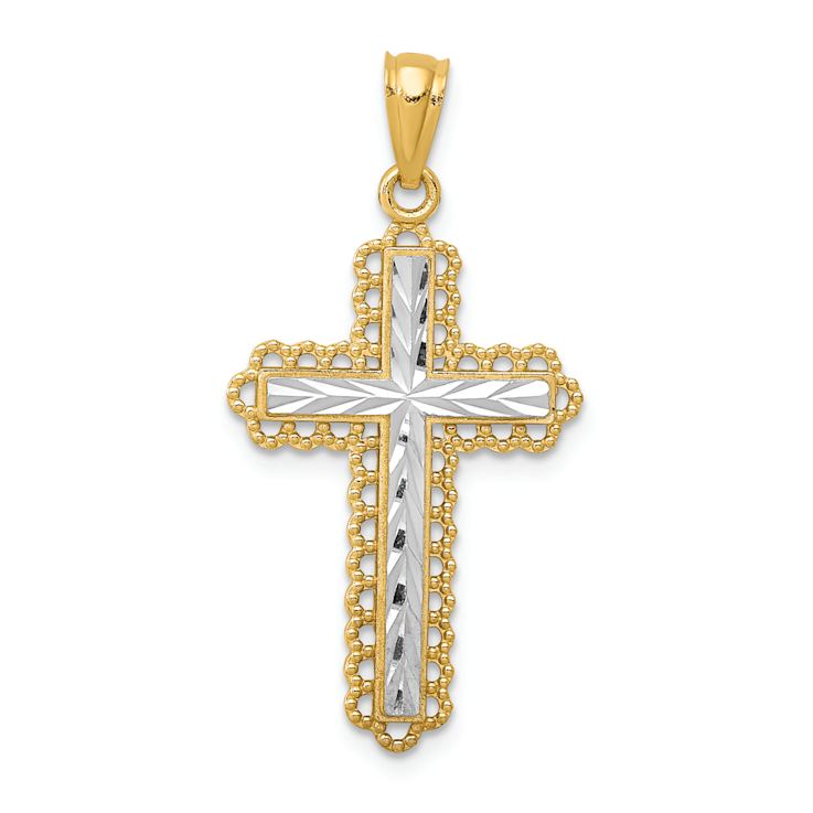 14K Two-tone Gold  Diamond-Cut Budded Cross Pendant