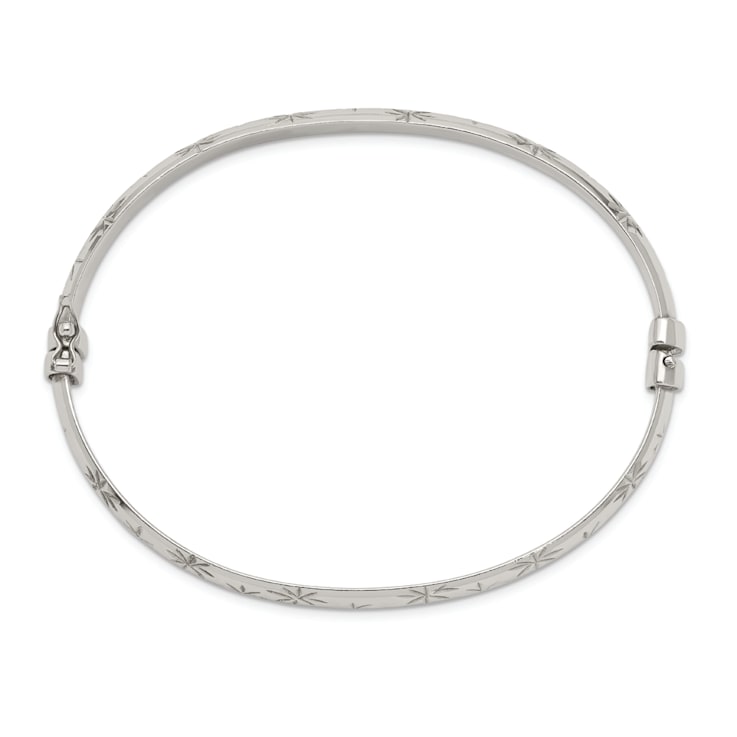 Sterling Silver Diamond-cut 6mm Bangle and 4mm Hoop Earring Set