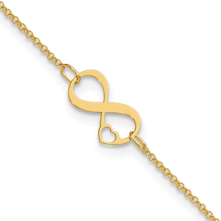 14K Two-tone Polished Infinity Open Heart 9-inch Plus 1-inch Extension Anklet