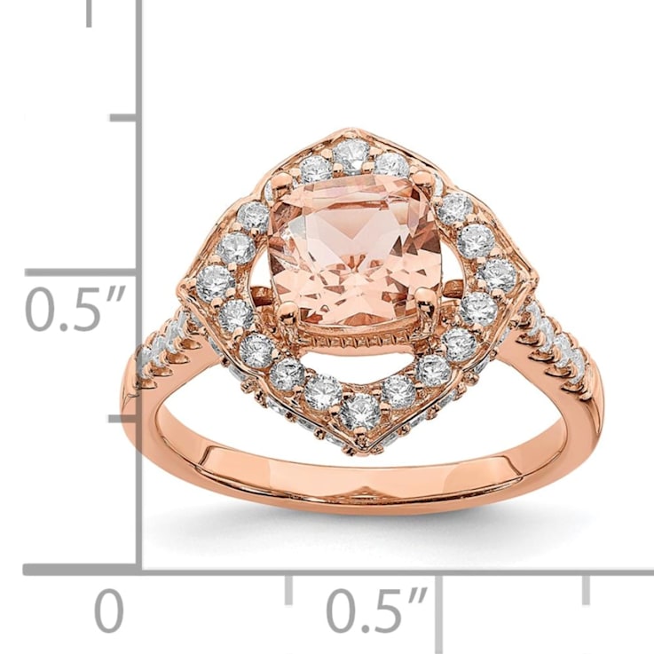 14K Rose Gold Morganite Diamond Halo Engagement Ring 1.91ctw