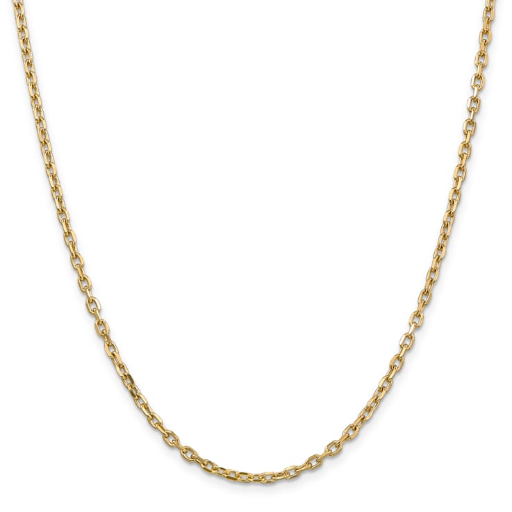 14K Yellow Gold 3mm Diamond-cut Round Open Link Cable Chain Necklace