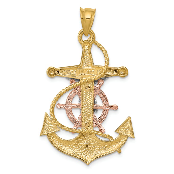 14K Yellow, White and Rose Gold Mariners Cross Pendant