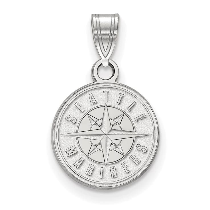 Rhodium Over Sterling Silver MLB Seattle Mariners LogoArt Circle Pendant