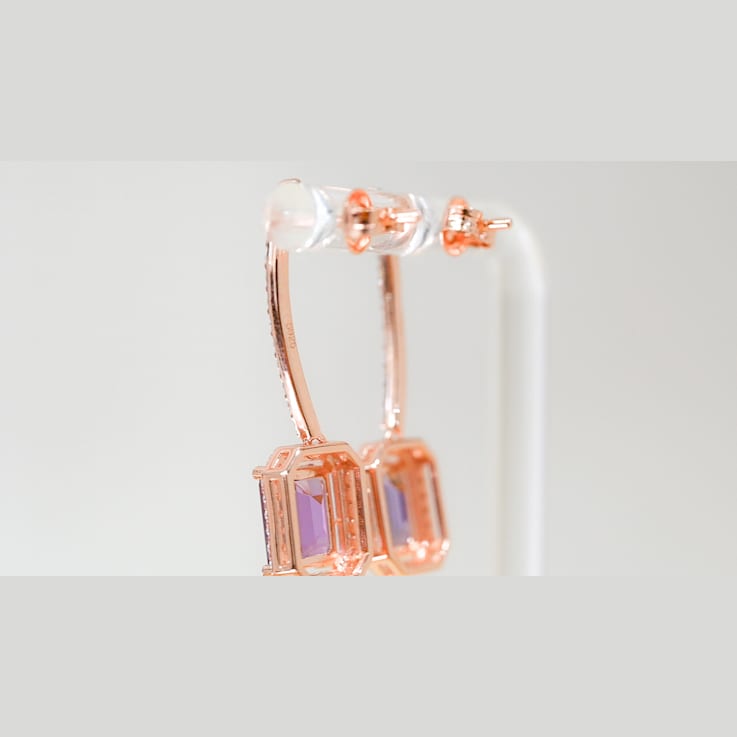 Amethyst and CZ 3.19 Ctw Octagon 18K Rose Gold Over Sterling Silver
Dangle Earrings