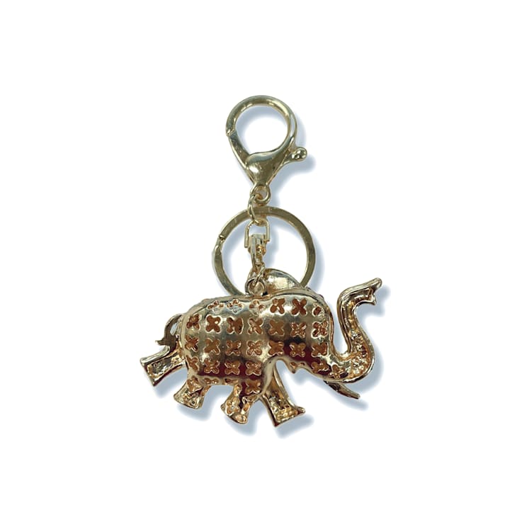 Gold Tone Multi Color Crystal Elephant Keychain