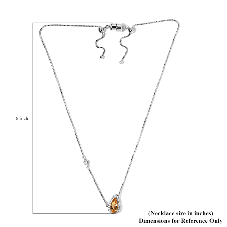 Sterling Silver Pear Shape Citrine and White Zircon Necklace 1.73ctw