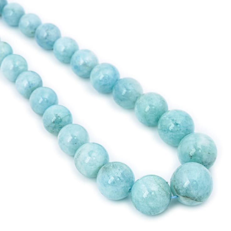 Aquamarine Beaded Sterling Silver Necklace 400.00ctw