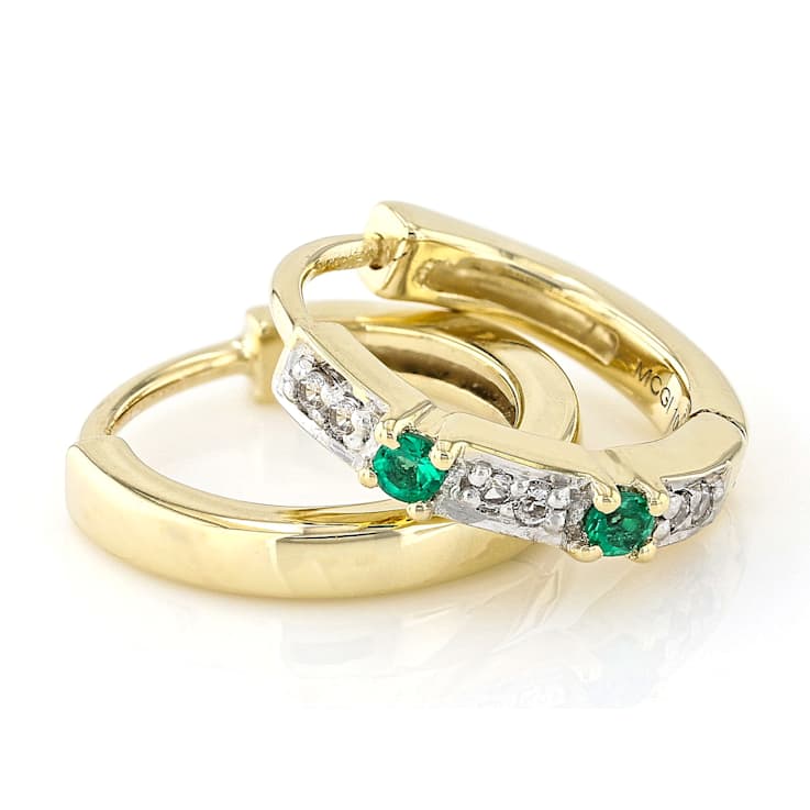 Lab-Created Emerald And Lab Sapphire Huggie In Solid 10K Yellow Gold 0.07ctw