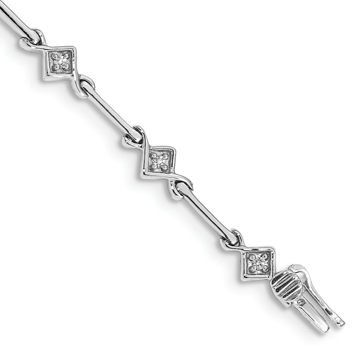 Rhodium Over 14k White Gold Diamond Link Bracelet