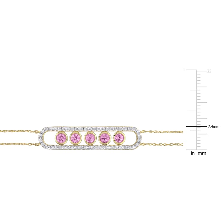 Pink Sapphire & Diamond 10K Yellow Gold Bracelet 1.07ctw