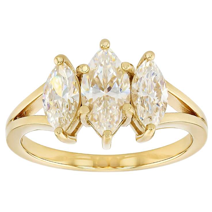 Diamond Simulant Marquise Three-Stone Ring In 18K Gold Over Sterling
Silver 2.56ctw