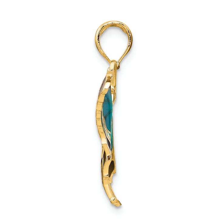 14k Yellow Gold Multi-color Enameled Butterfly Pendant