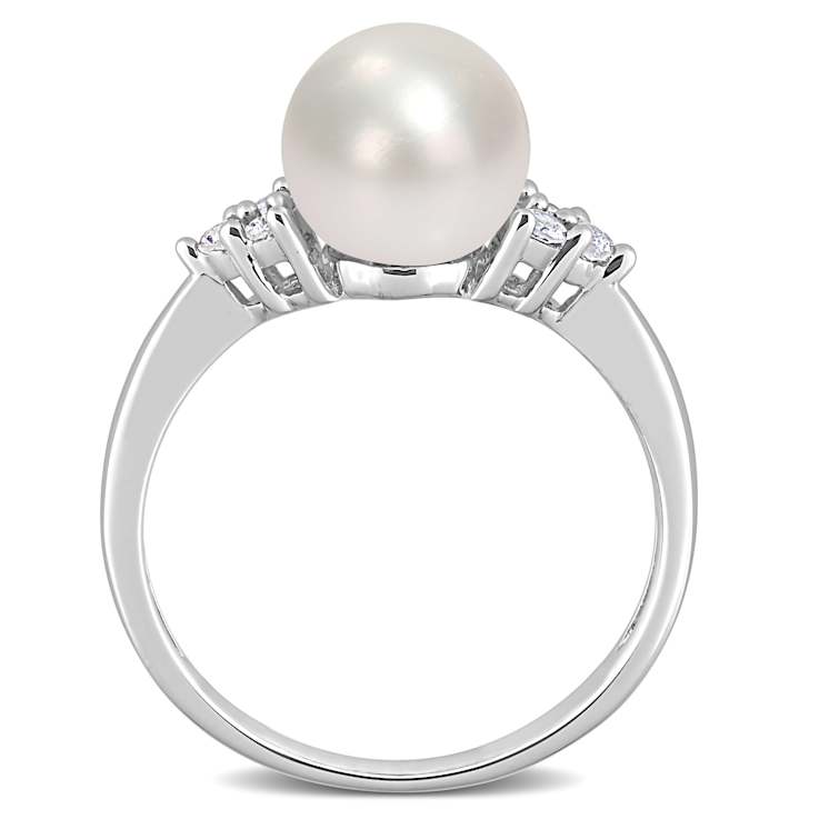 Freshwater Pearl And Diamond Statement Ring In Sterling Silver