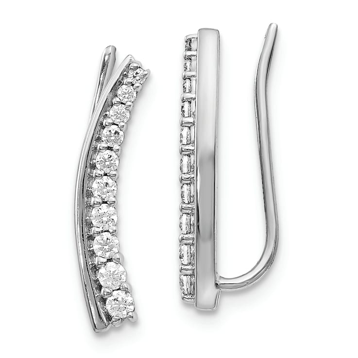 Rhodium Over 14K White Gold Lab Grown Diamond Ear Climber Earrings