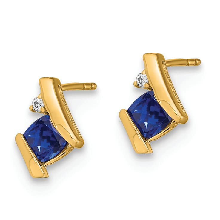 10k Yellow Gold 0.64ctw Cushion Lab Created Sapphire September
Birthstone and Diamond Stud Earrings