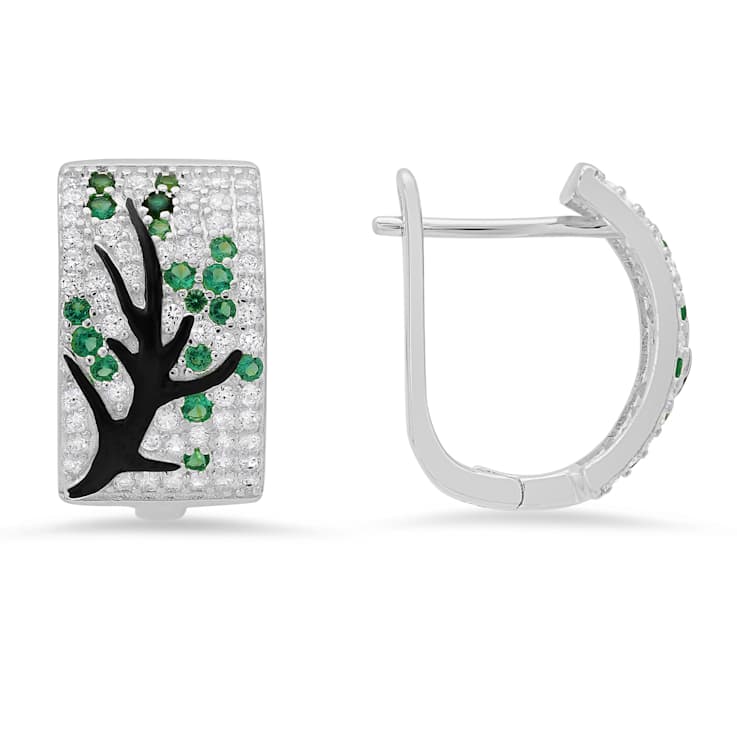 Green And White Cubic Zirconia With Black Enamel Rhodium Over Sterling
Silver Earrings 1.03ctw