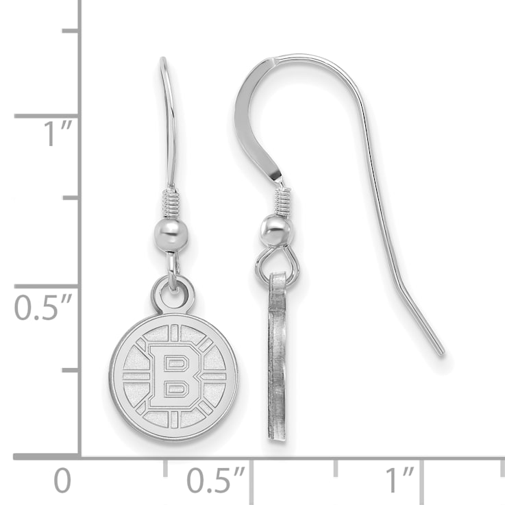 Rhodium Over Sterling Silver NHL Boston Bruins LogoArt Dangle Earrings