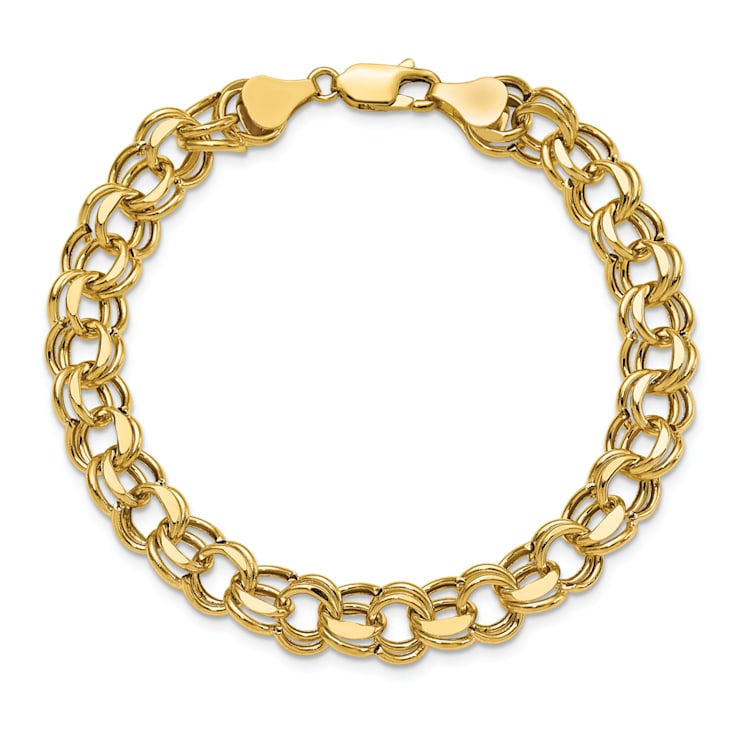 14k Yellow Gold Diamond-Cut Lite 8mm Double Link Charm Bracelet
