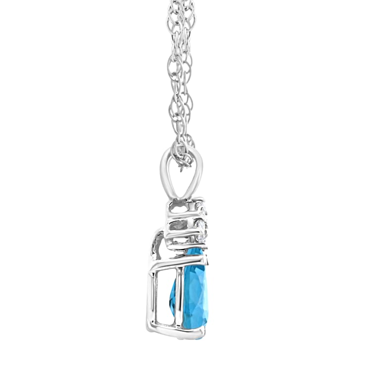 7x5mm Pear Shape Blue Topaz with Diamond Accents 14k White Gold Pendant
With Chain