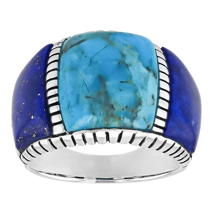 Turquoise And Lapis Lazuli Inlay Ring In Sterling Silver