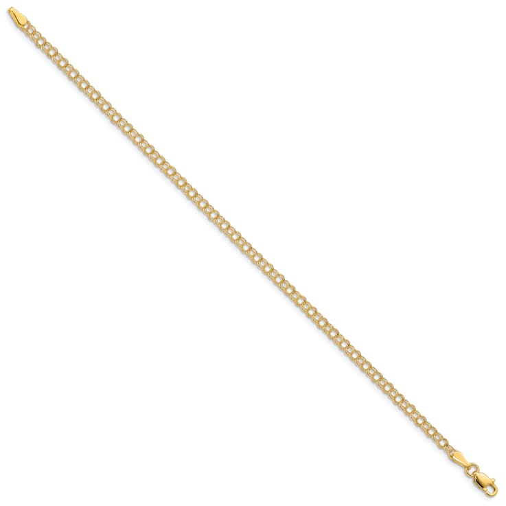 14k Yellow Gold 3mm Solid Double Link Charm Bracelet