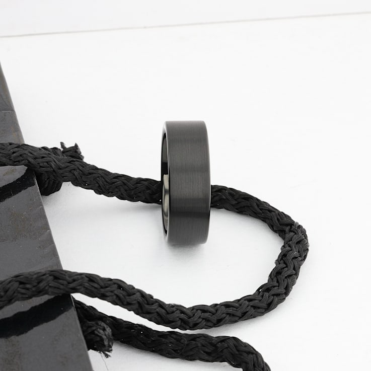 SAN ANTONIO Flat Black Tungsten Carbide Band with Brushed Finish 8mm