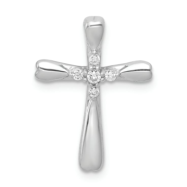 Rhodium Over 14K White Gold 1/20ct. 5-Stone Diamond Cross Chain Slide
