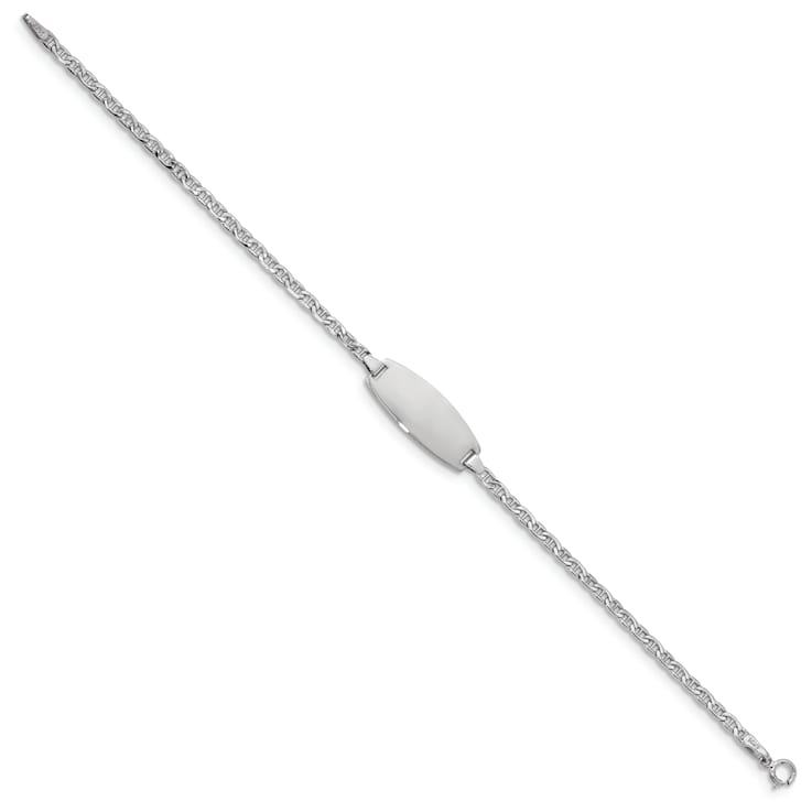 Rhodium Over 14k White Gold Oval Mariner Link ID Bracelet