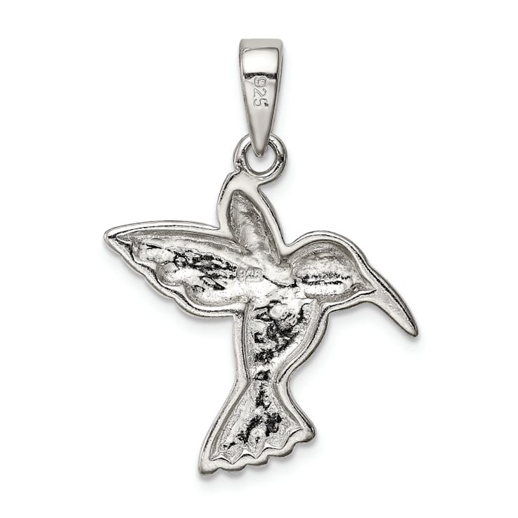 Rhodium Over Sterling Silver Lab Created Opal Inlay Hummingbird Pendant