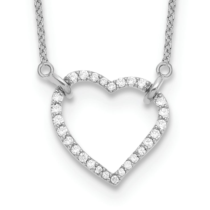 Rhodium Over 14K White Gold Lab Grown Diamond Heart Pendant Necklace