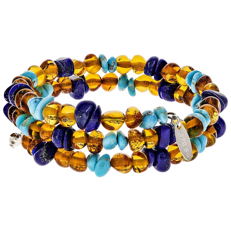Sleeping Beauty Turquoise, Amber And Lapis Nugget Coil Bracelet