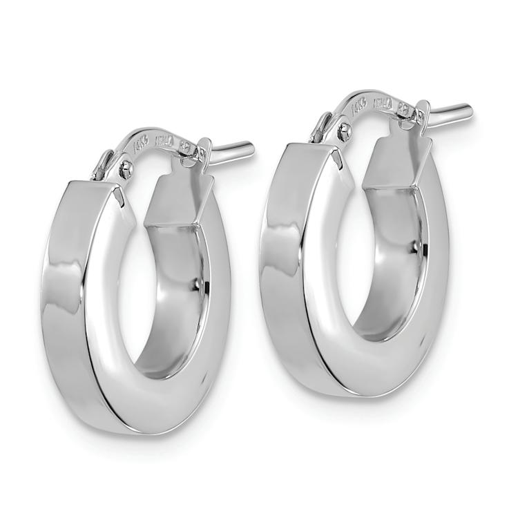 Rhodium Over 14k White Gold Polished 9/16" Square Tube Hoop Earrings