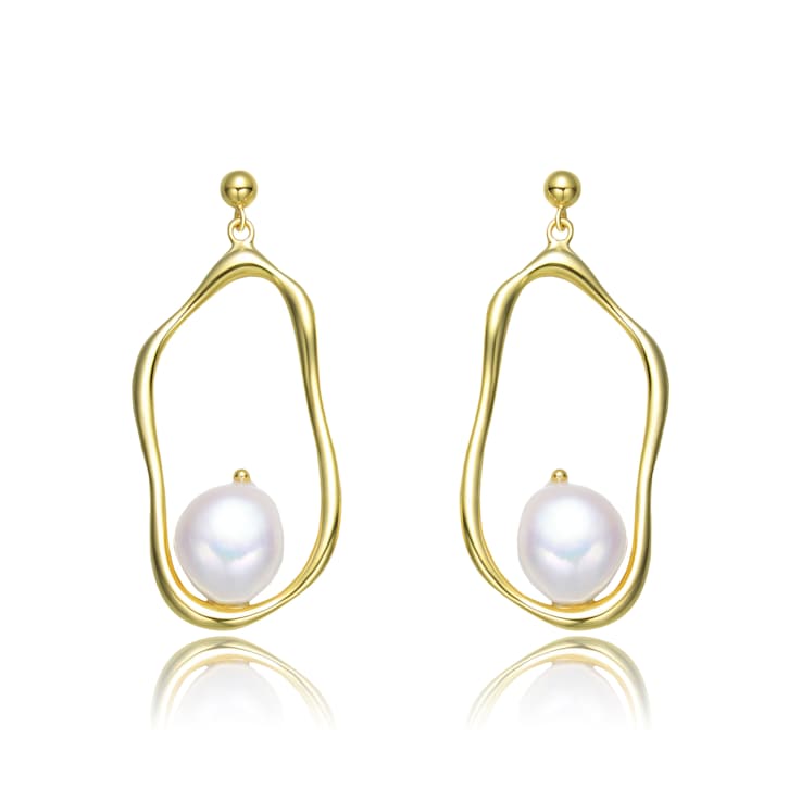 Pear Shape Pearl Drop Earrings In 14K Gold Over Sterling Silver