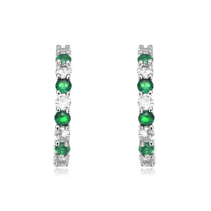 Green Color Cubic Zirconia, Rhodium White Gold Over Brass Base Inside
Out Hoop Earrings 6.9ctw