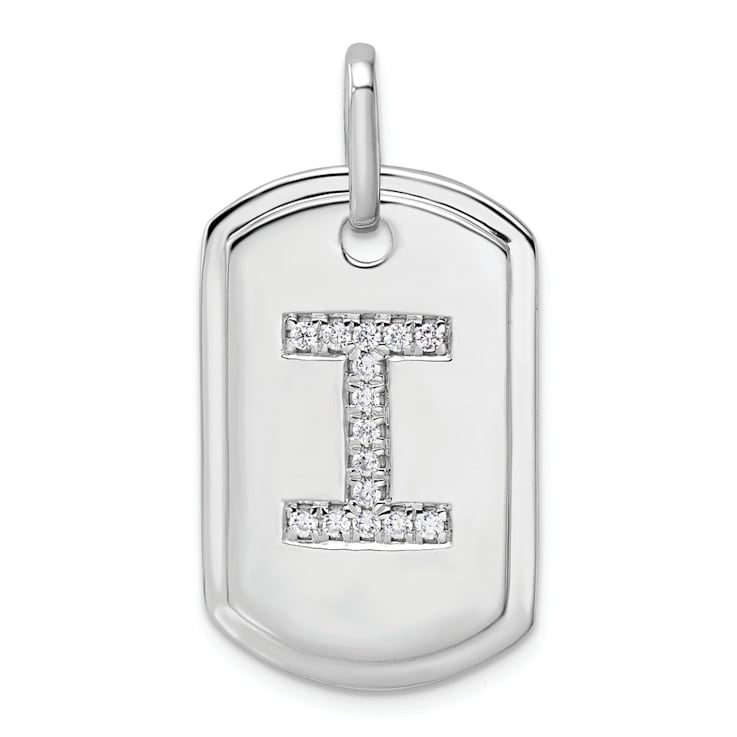 Rhodium Over 14k White Gold Diamond Initial I Dog Tag Charm