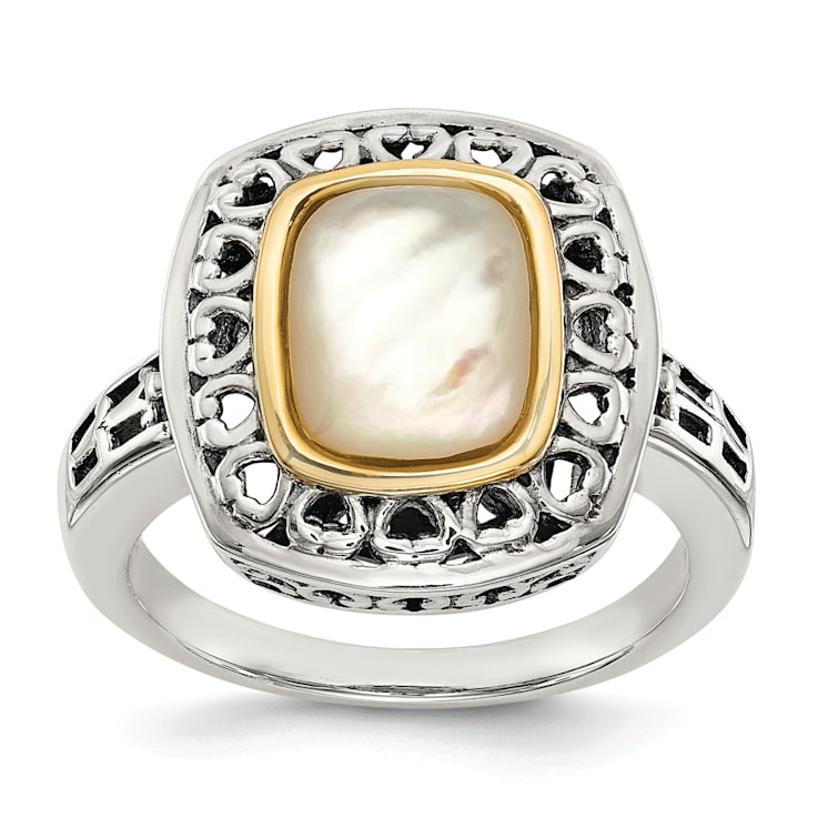 Sterling Silver with 14K Accent Antiqued Mother Of Pearl Ring