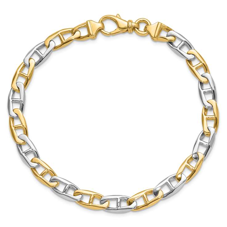 14k Yellow Gold and 14k White Gold 6.6mm Hand-polished Fancy Mariner
Link Bracelet