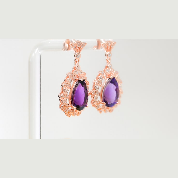 Amethyst and CZ 6.95 Ctw Pear 18K Rose Gold Over Sterling Silver Center
Design Earrings Jewelry