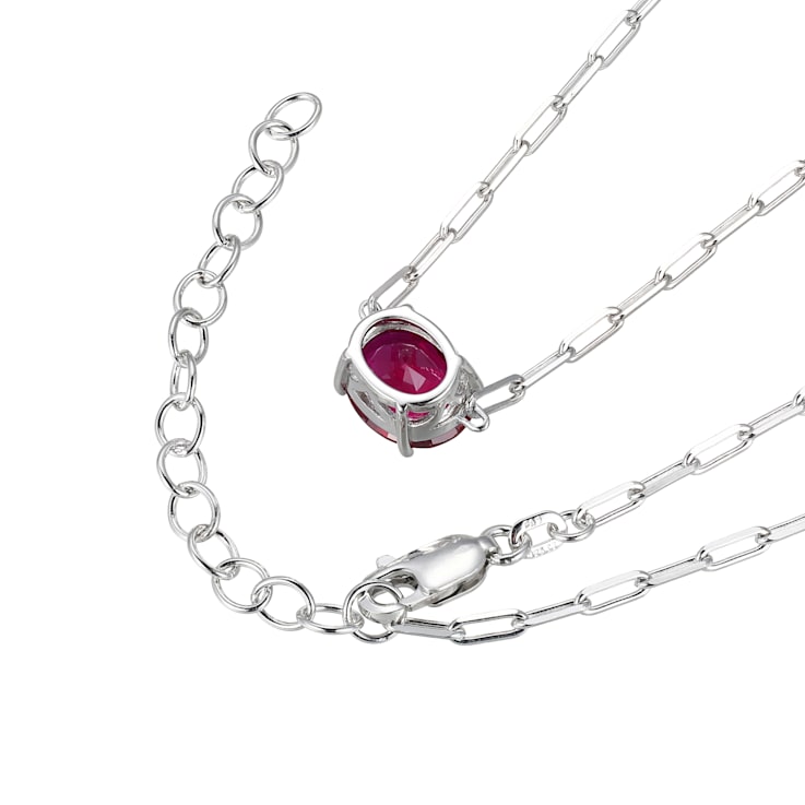 Red Lab Created Ruby Rhodium Over Sterling Silver Paperclip Necklace 2.60ctw