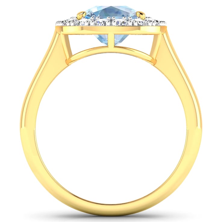 3.51ctw Blue Aquamarine and Diamond 14K Yellow Gold Halo Ring