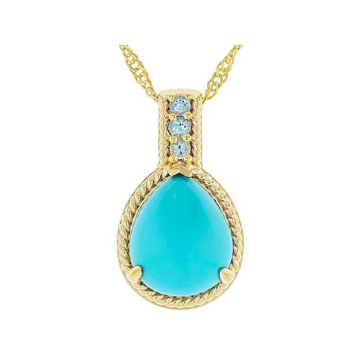 Turquoise Pear And Blue Topaz Pendant Necklace In 18K Gold Over Sterling Silver