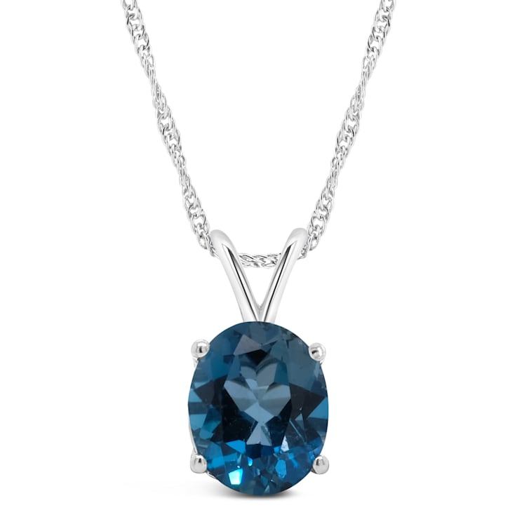 10x8mm Oval London Blue Topaz Rhodium Over Sterling Silver Pendant With Chain